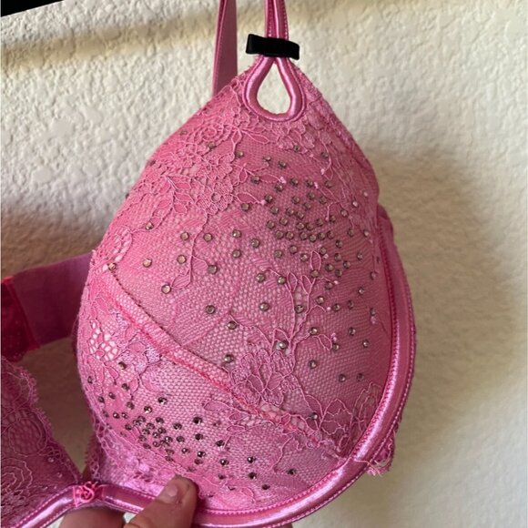 Victoria's Secret Pink Rhinestone Demi Pushup Bra 34DD - Picture 3 of 7